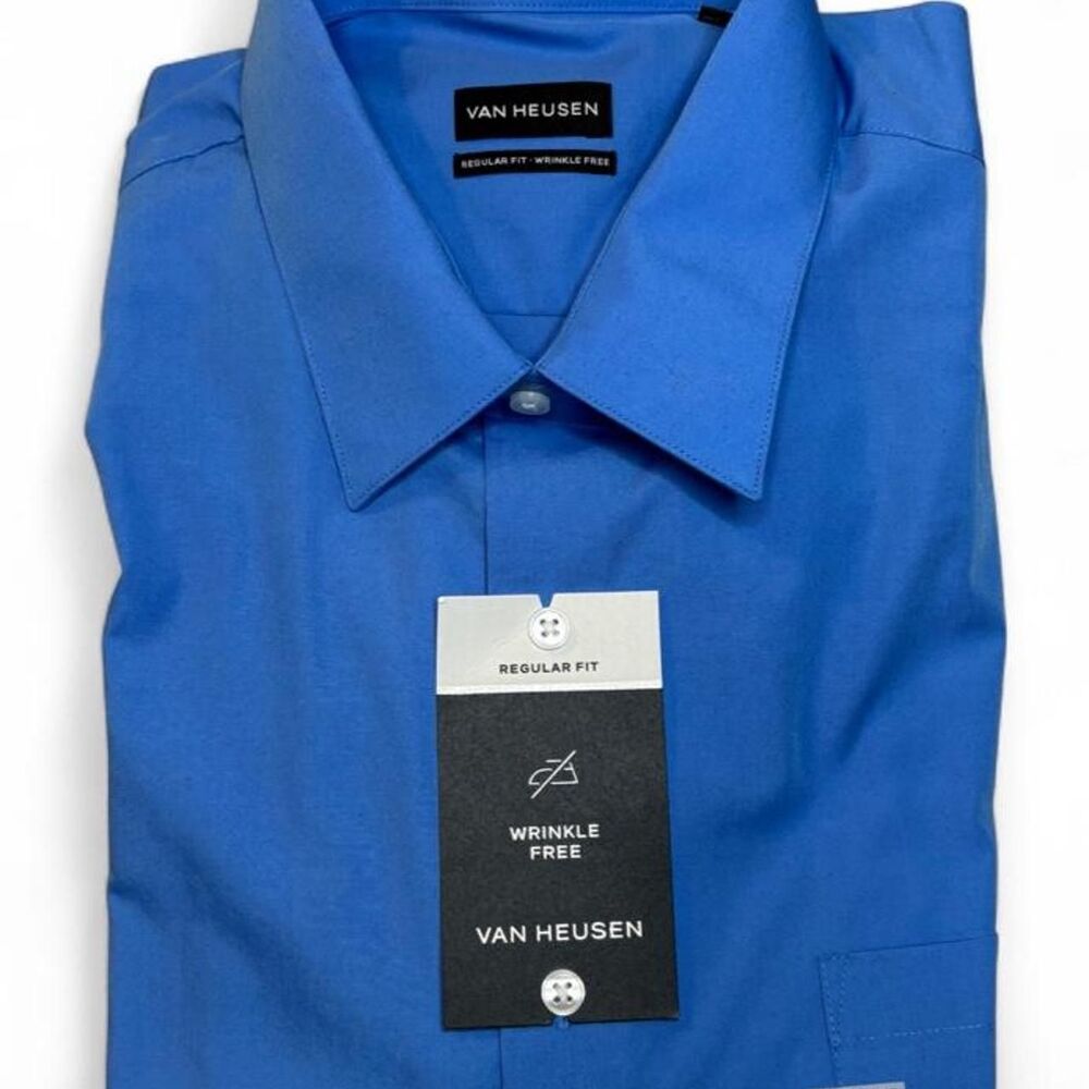 Van Heusen Regular Fit Wrinkle Free Dress Shirt Large 16½ 32/33 Blue